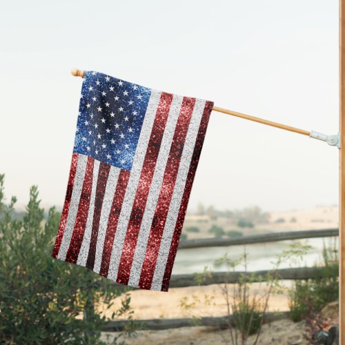  USA Red White Blue Sparkles America House Flag