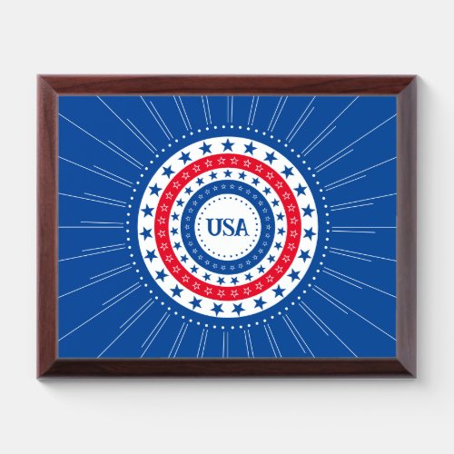 USA Red White Blue Stars Initials or Monogram Award Plaque