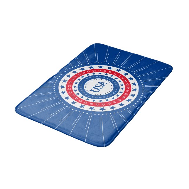 USA Red, White, Blue Stars Initials or Monogram Bath Mat (Angled)