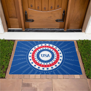 USA Red, White, Blue Stars Initials or Monogram Doormat
