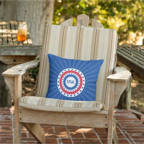USA Red White Blue Stars Initials or Monogram Outdoor Pillow