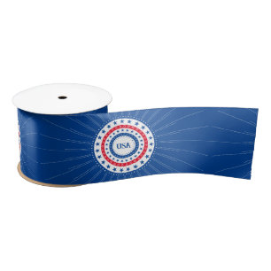 USA Red, White, Blue Stars Initials or Monogram Satin Ribbon