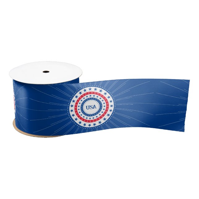 USA Red, White, Blue Stars Initials or Monogram Satin Ribbon (Spool)