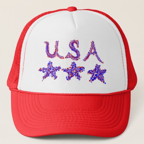 USA Red White Blue Stars Patriotic Trucker Hat