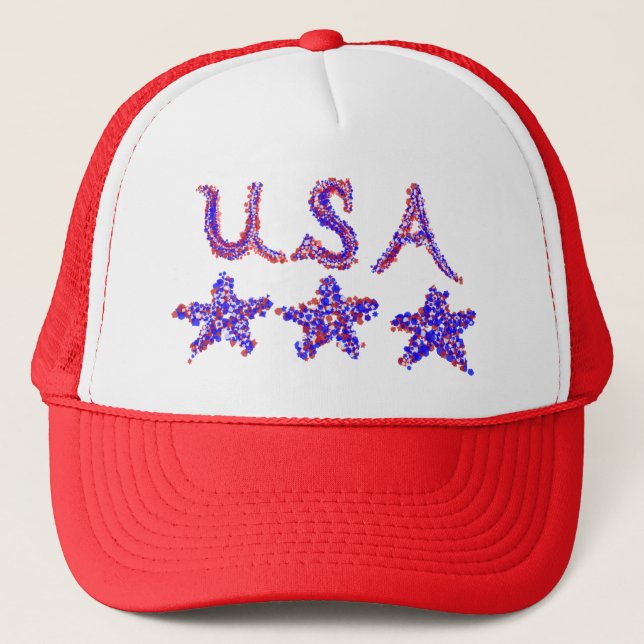 USA Red White Blue Stars Patriotic  Trucker Hat (Front)