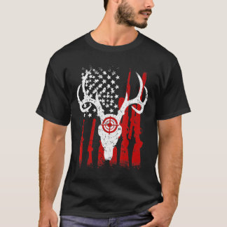 Usa Red White-Vintage Deer Hunting American Flag T-Shirt