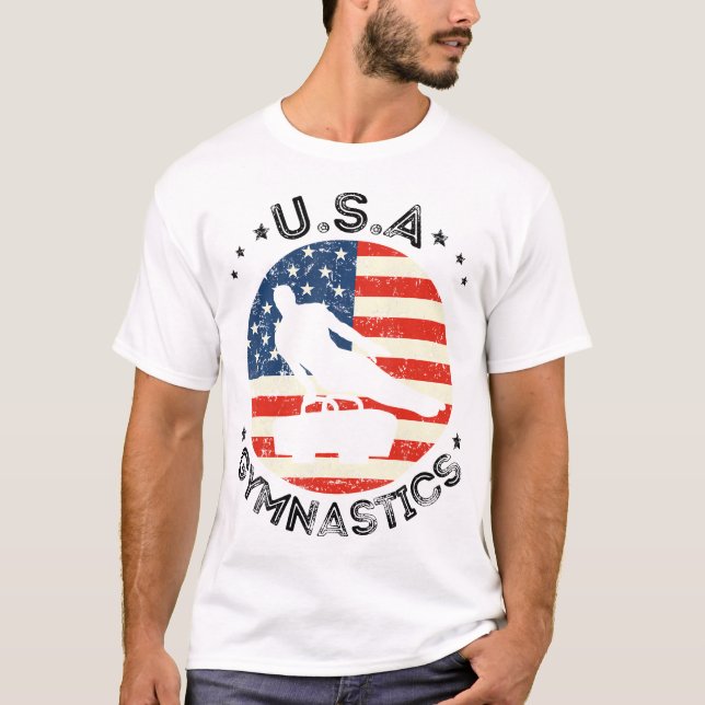 USA Retro Gymnastics Team Support USA Gymnastics T-Shirt (Front)