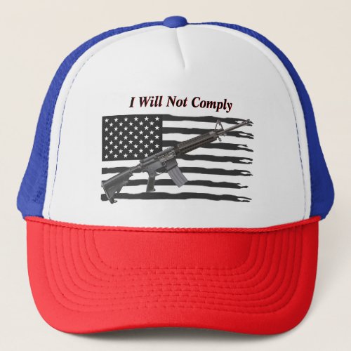 USA Ripped Flag I Will Not Comply Trucker Hat