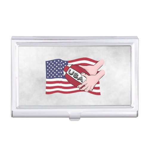 USA Rugby Team Supporters Flag With Ball Case For Business Cards