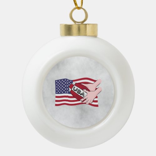 USA Rugby Team Supporters Flag With Ball Ceramic Ball Christmas Ornament