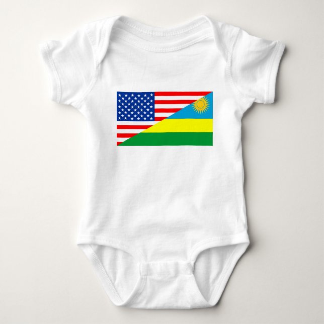 usa rwanda country half flag america symbol baby bodysuit (Front)