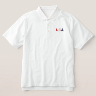 USA RWB Embroidered Classic White Polo Shirt