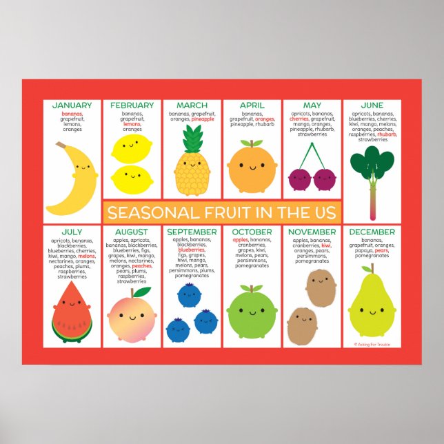 USA Seasonal Fruits Chart (Front)