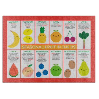 USA Seasonal Fruits Chart Cutting Board