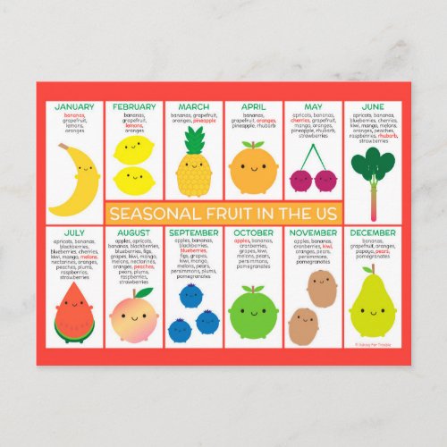 USA Seasonal Fruits Chart Postcard