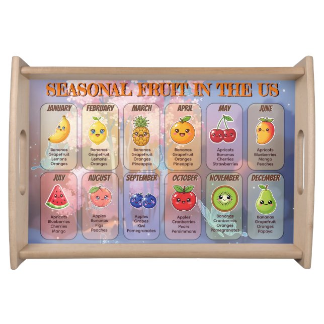 USA Seasonal Fruits Chart Postcard Serving Tray (Front)