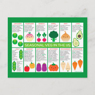 USA Seasonal Vegetables Chart Postcard