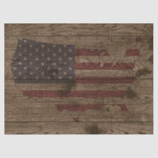USA Shape American Flag Over Rustic Wood Patriotic Tissue Paper