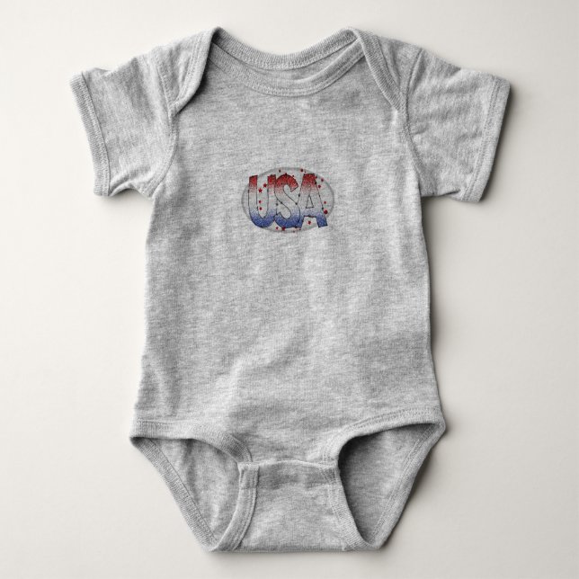 USA Shimmer and Stars Word Art   Baby Bodysuit (Front)