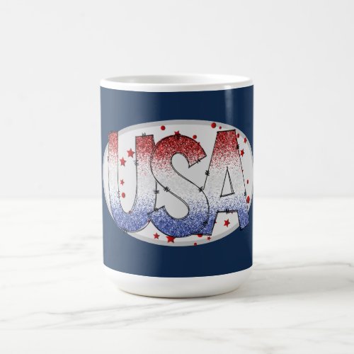 USA Shimmer and Stars Word Art  Coffee Mug