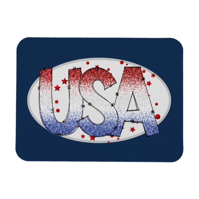 USA Shimmer and Stars Word Art  Magnet (Horizontal)
