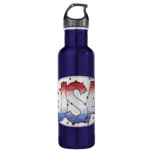 USA Shimmer and Stars Word Art Stainless Steel Water Bottle