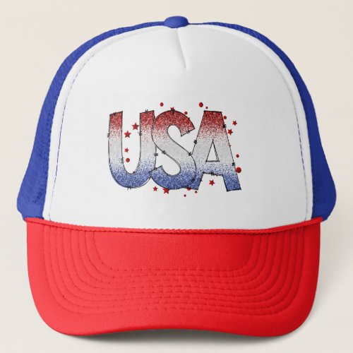 USA Shimmer and Stars Word Art  Trucker Hat