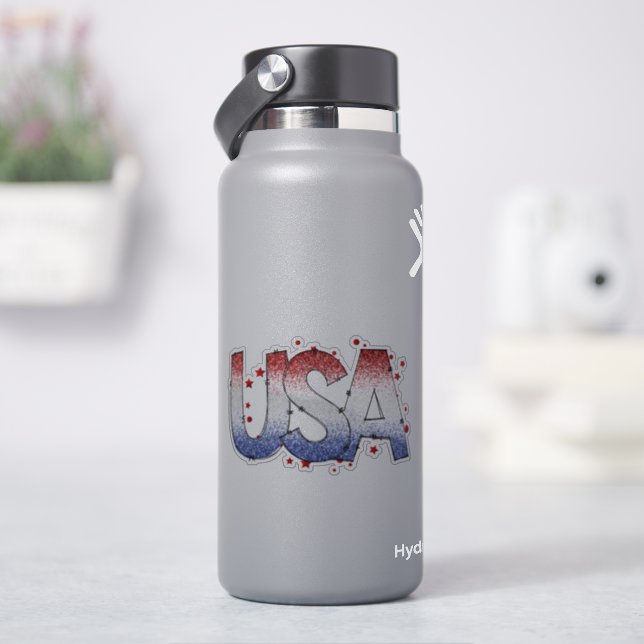 USA Shimmer and Stars Word Art Vinyl Sticker (HydroFlask)