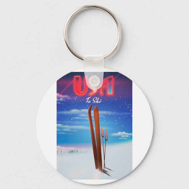 usa ski travel poster keychain (Front)