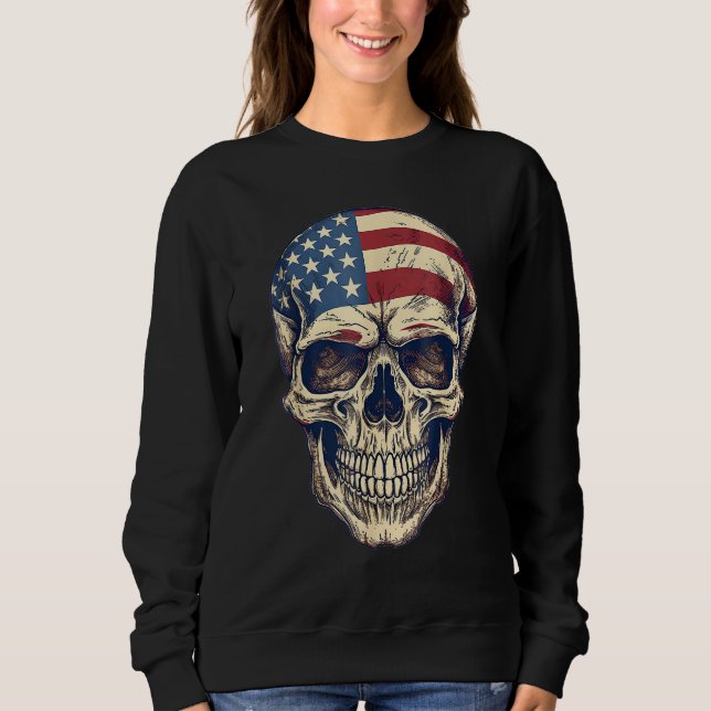 Usa Skull 4th Of Julay Scary Usa Skull Men Kid Wom Sweatshirt (Front)