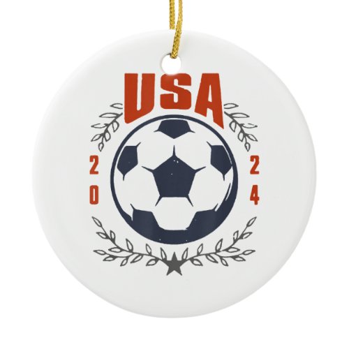 USA Soccer Ball 2024 Stars &amp; Laurel Wreath Vintage Ceramic Ornament