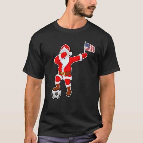 USA Soccer Christmas Santa Claus American Flag T_Shirt