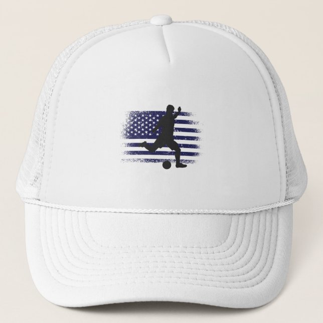 USA Soccer Fan Jersey Shirt American Flag Trucker Hat (Front)