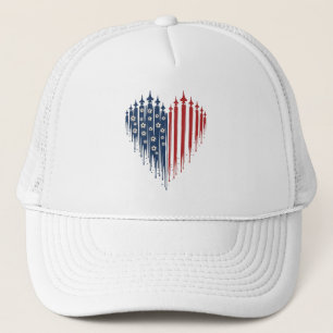 USA Soccer Heart Patriotic Drip Flag Fighter Jet Trucker Hat