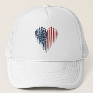 USA Soccer Heart Patriotic Drip Flag Fighter Jet Trucker Hat