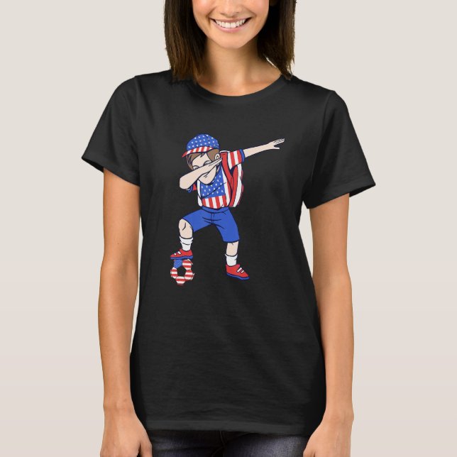 USA Soccer Player America Dabbing American Boy T-Shirt (Front)