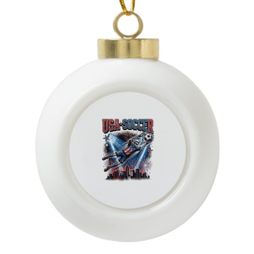 USA Soccer Skeleton Striker Nations Premium Sports Ceramic Ball Christmas Ornament