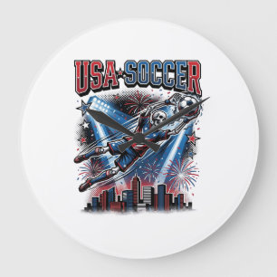 USA Soccer Skeleton Striker Nations Premium Sports Large Clock