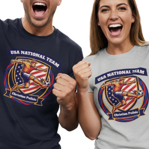 USA Soccer Star Dynamic Athlete Shield Graphic Art T-Shirt