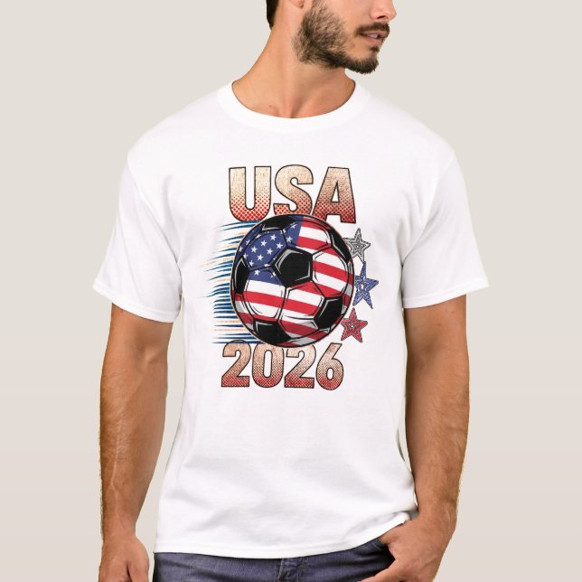 USA Soccer with Red White Blue Stars 2026 T-Shirt (Front)