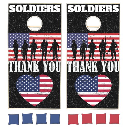 USA Soldiers Military Silhouette Flag Thank You Cornhole Set