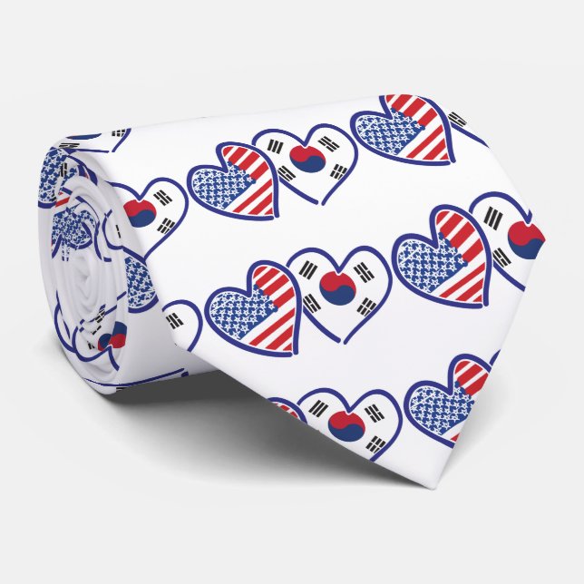 USA South Korea love hearts Neck Tie (Rolled)