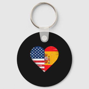 Usa Spain Heart - Dual Citizenship  Keychain