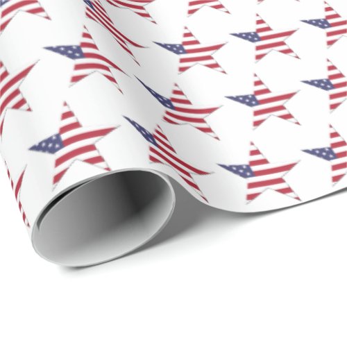 USA Star Pattern with Stars and Stripes Patriotic Wrapping Paper