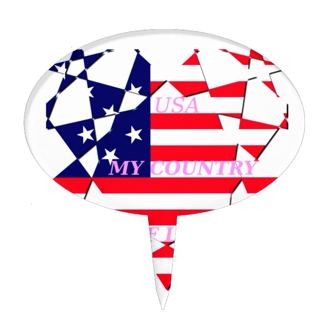 USA Star Spangled Love My Country of Love Cake Topper (Front)