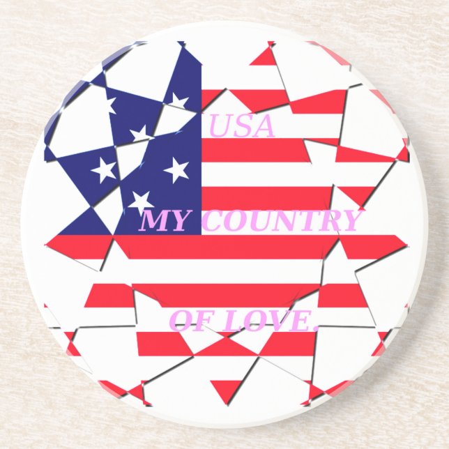 USA Star Spangled Love My Country of Love Drink Coaster (Front)