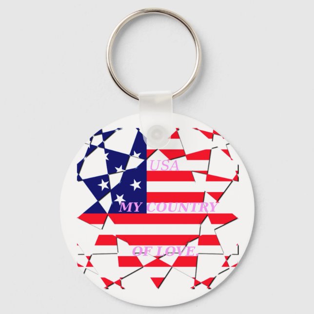 USA Star Spangled Love My Country of Love Keychain (Front)