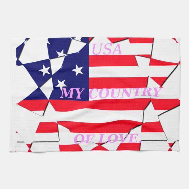USA Star Spangled Love My Country of Love Kitchen Towel (Horizontal)