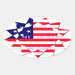 USA Star Spangled Love My Country of Love Oval Sticker