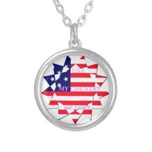 USA Star Spangled Love My Country of Love Silver Plated Necklace